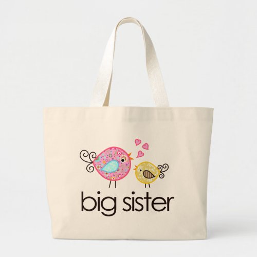 Whimsy Birds Big Sister T_shirt Announcement Large Tote Bag