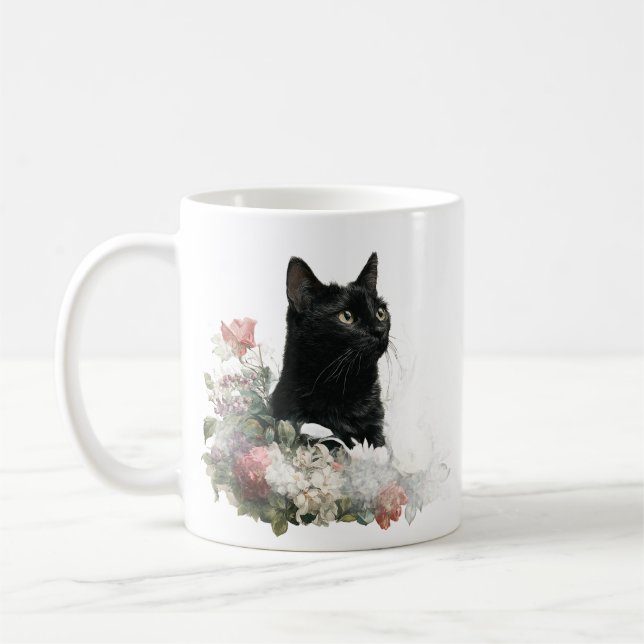 Whimsy Black Cat Coffee Mug (Left)