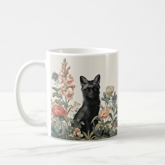 Whimsy Black Fox Coffee Mug (Left)