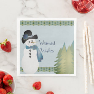 Whimsy Blue Accented Snowman Paper Dinner Napkins