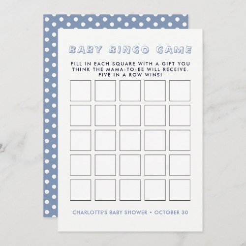 Whimsy Blue Elephant  Baby Shower Bingo Game Invitation