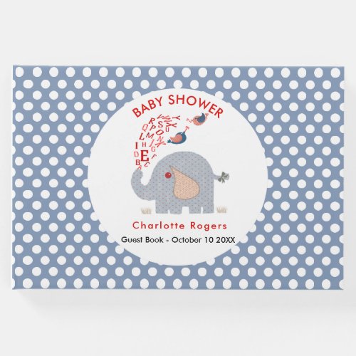 Whimsy Blue Kids Alphabet Elephant Baby Boy Shower Guest Book