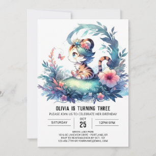 Whimsy Boho Tiger Birthday Invitation