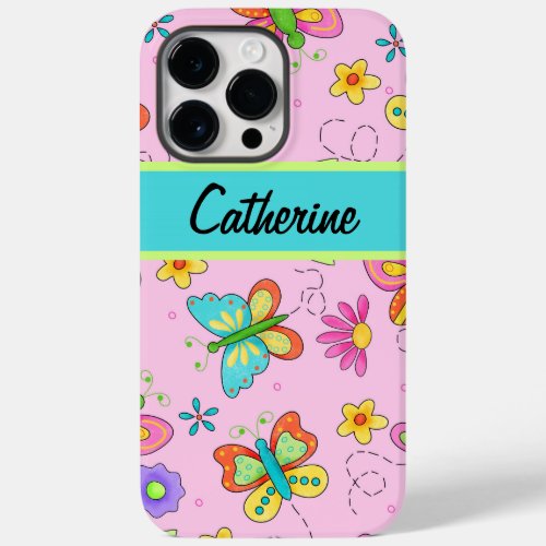 Whimsy Butterflies Art Pink Name Personalized Case_Mate iPhone 14 Pro Max Case