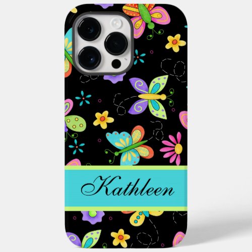 Whimsy Butterflies Black Name Personalized Case_Mate iPhone 14 Pro Max Case
