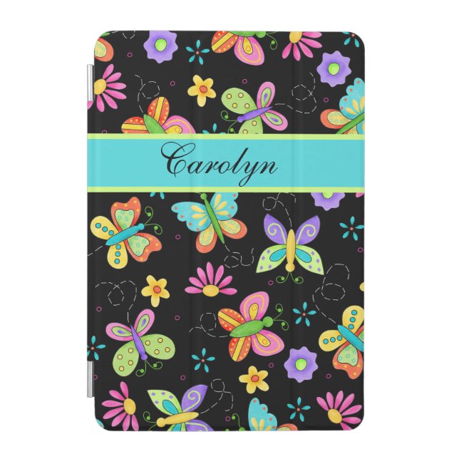 Whimsy Butterflies Black Name Personalized iPad Mini Cover (Front)