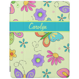 Whimsy Butterflies on Green Custom Name iPad Smart Cover