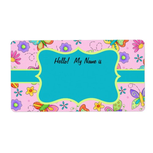 Whimsy Butterflies Pink Turquoise Name Tag