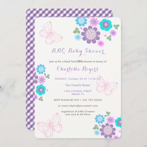 Whimsy Butterfly Flowers BBQ Backyard Baby Shower Invitation