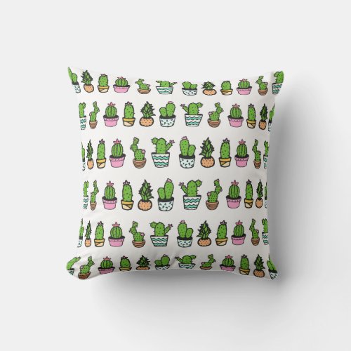 Whimsy Cacti Pots Throw Pillow