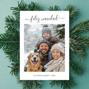 Whimsy Calligraphy Christmas Feliz Navidad Photo Holiday Card