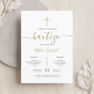 Whimsy Calligraphy Invitación De Bautizo Gold Invitation