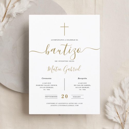 Whimsy Calligraphy Invitacin De Bautizo Gold Invitation