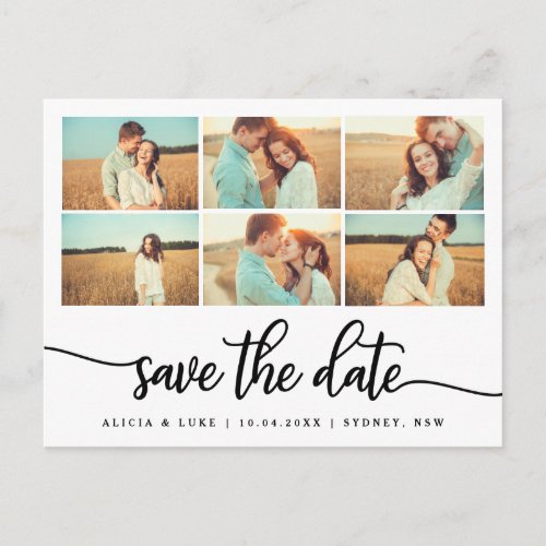 Whimsy Calligraphy Save the Date Photo Collage Announcement Postcard