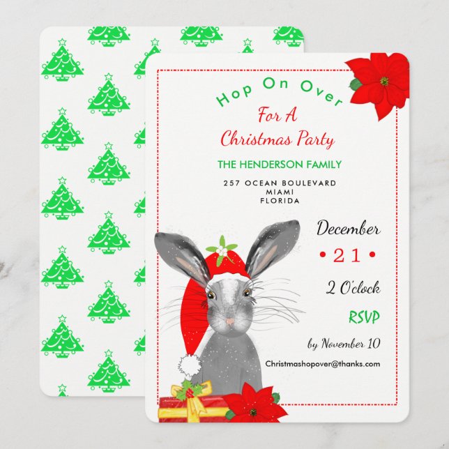 Whimsy Christmas Rabbit Woodland Animal Invite (Front/Back)