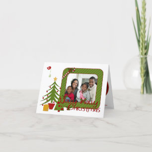 Whimsy Christmas Trees, Bird, Stripes Photo Card