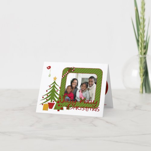 Whimsy Christmas Trees Bird Stripes Photo Card