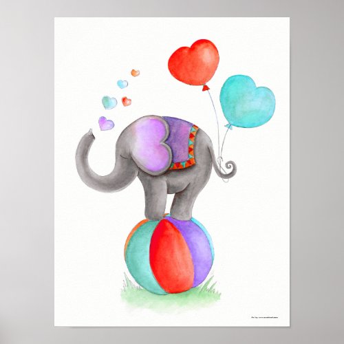 Whimsy circus gray elephant on a ball nursery poster