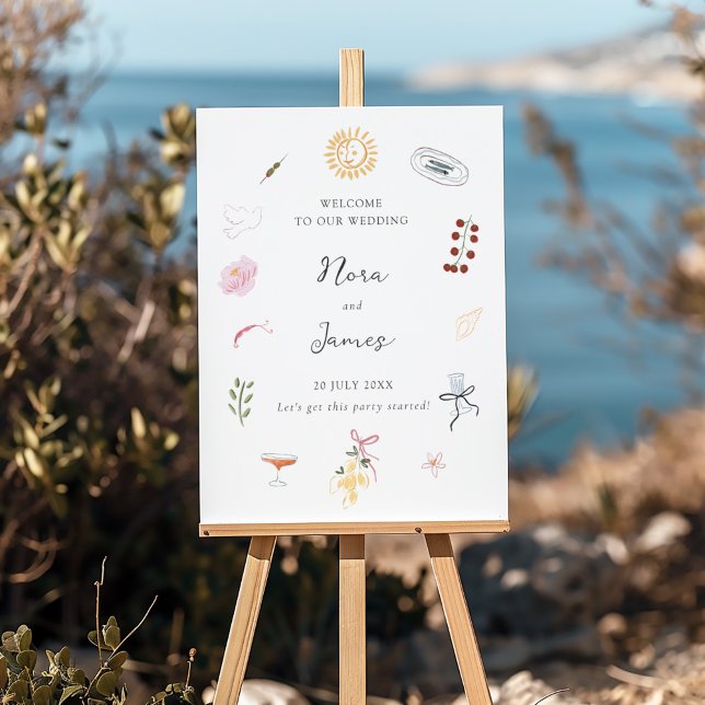 Whimsy Colorful Illustrated Wedding Welcome Foam Board (Creator Uploaded)