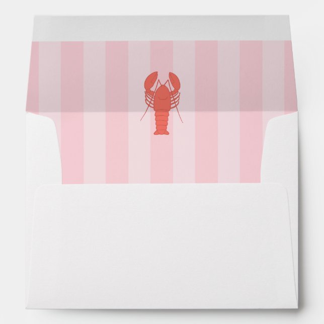 Whimsy Colorful Lobster Pink Stripes Bridal Shower Envelope (Back (Bottom))