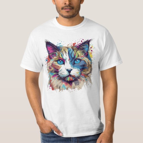 Whimsy _ Colorful Portrait Art for Ragdoll Cat _ H T_Shirt