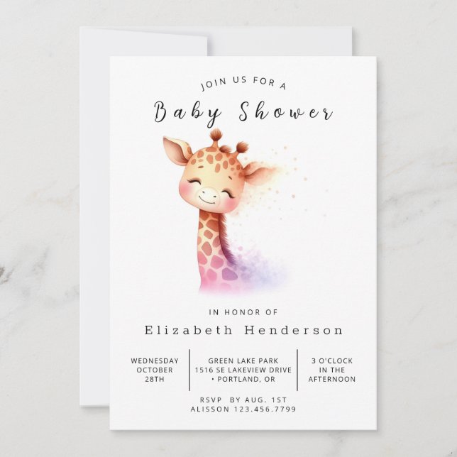 Whimsy Custom Giraffe Baby Shower Invitation (Front)