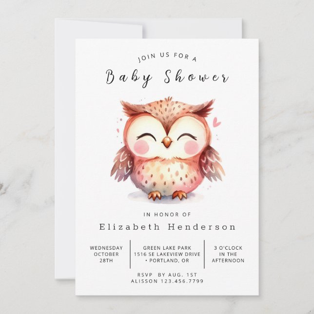 Whimsy Custom Owl Baby Shower Invitation (Front)