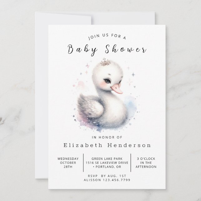 Whimsy Custom Swan Baby Shower Invitation (Front)