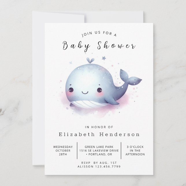 Whimsy Custom Whale Baby Shower Invitation (Front)