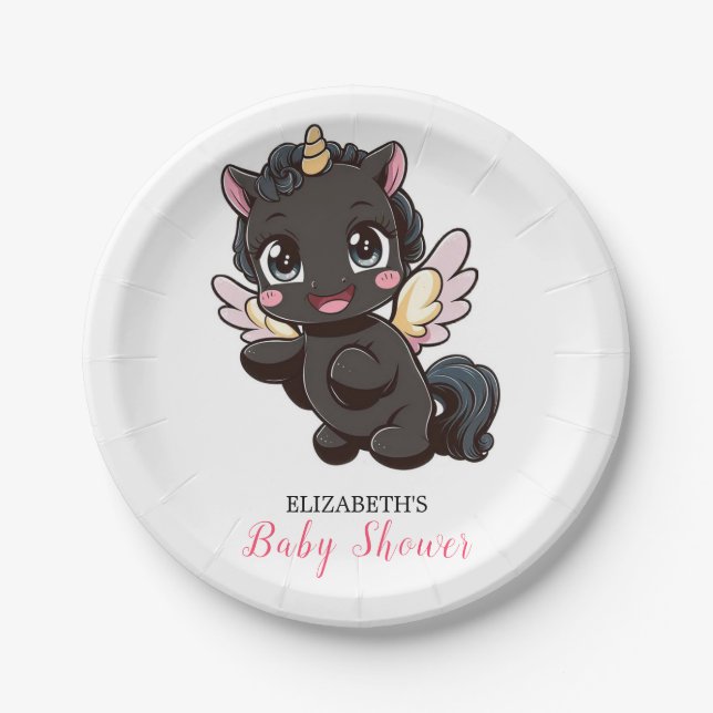 Whimsy Cute Unicorn Baby Shower Paper Plates (Front)