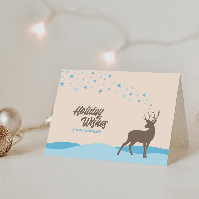 Whimsy deer Holiday Wishes Folded Greeting Card (Whimsical woodland deer Holiday Wishes Folded Greeting Card.)