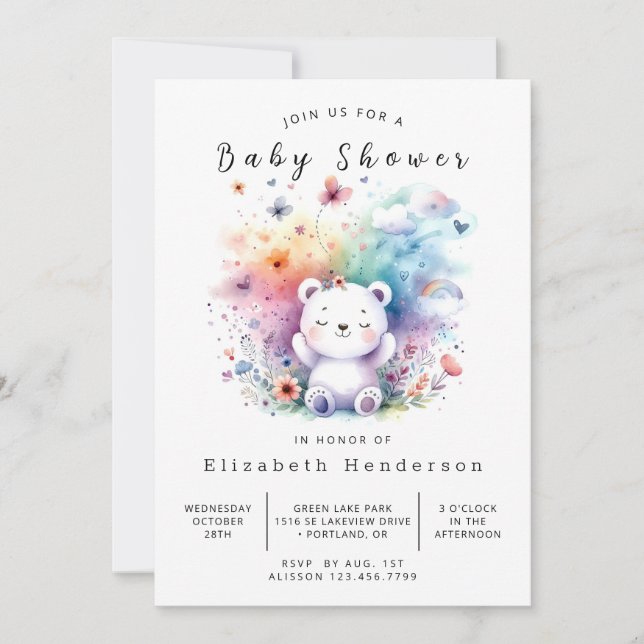 Whimsy Digital Bear Baby Shower Invitation (Front)