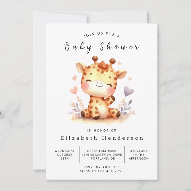 Whimsy Digital Giraffe Baby Shower  Invitation (Front)