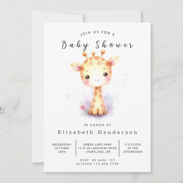 Whimsy Digital Giraffe Baby Shower Invitation (Front)