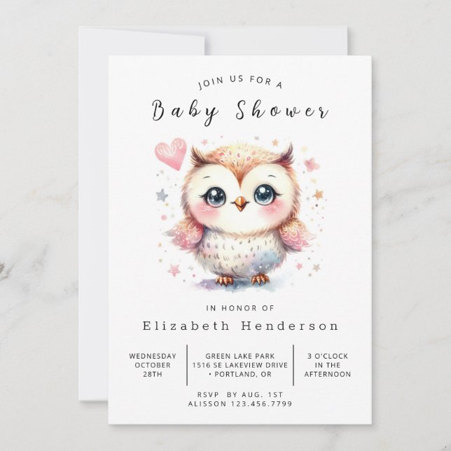 Whimsy Digital Owl Baby Shower Invitation (Front)