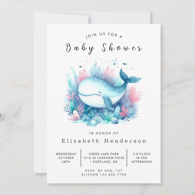 Whimsy Digital Whale Baby Shower Invitation (Front)