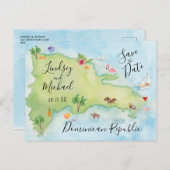 Whimsy Domincan Republic Map Save the Date Announcement Postcard (Front/Back)