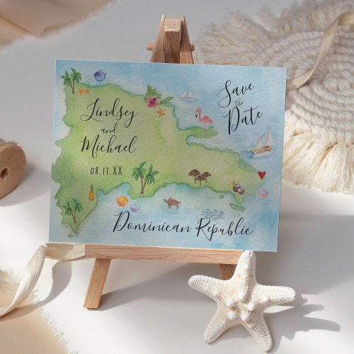 Whimsy Domincan Republic Map Save the Date Announcement Postcard