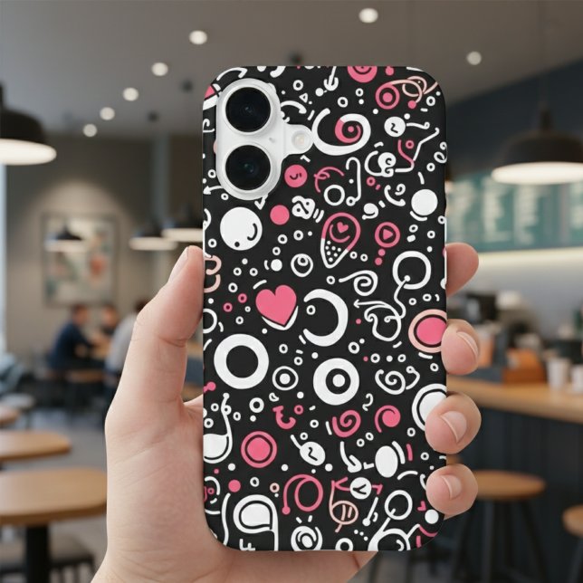 Whimsy Doodle Vibes – Abstract Hearts & Spirals iPhone Case (Creator Uploaded)