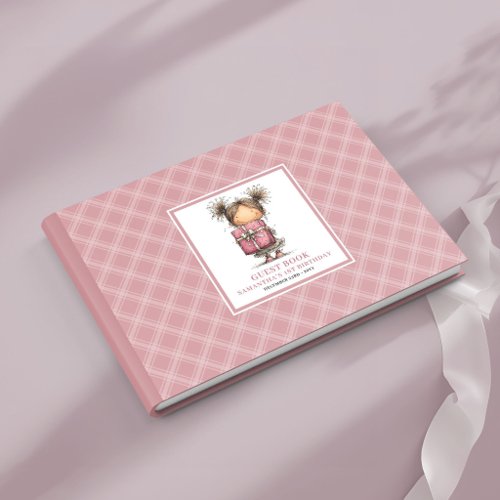 Whimsy dusty pink toddler 6th birthday sign guest  book