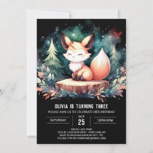 Whimsy Elegant Fox Birthday digital Invitation