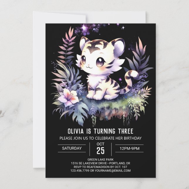 Whimsy Elegant Tiger Birthday Invitation (Front)