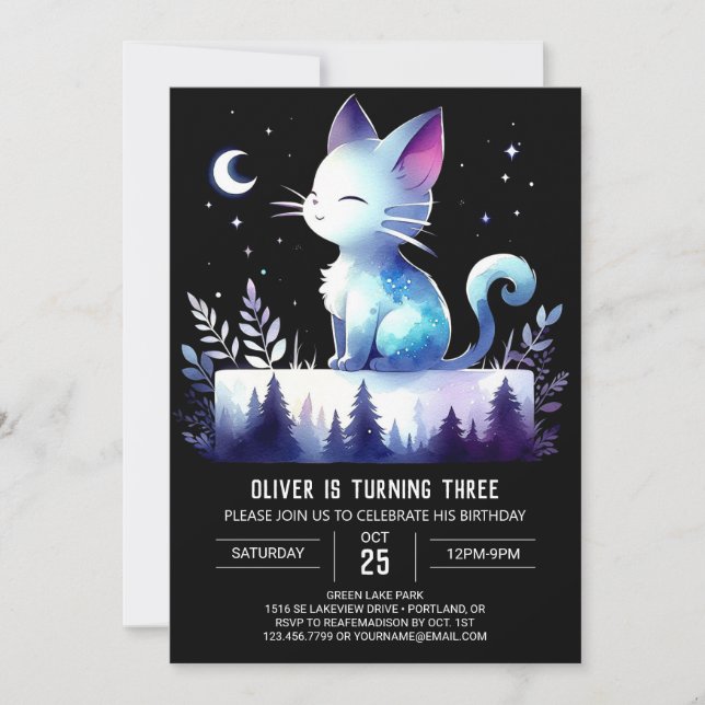 Whimsy Enchanted Cat Birthday  Invitation (Front)