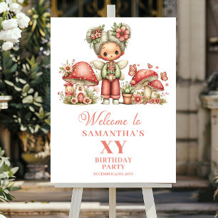 Whimsy Fairy 4th Birthday Blush Flowers Welcome Poster