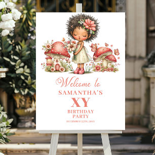 Whimsy Fairy 6th Birthday Pink Flowers Welcome  Poster