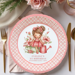 Whimsy Fairy Girl 4th Birthday Floral Pink paper Plates