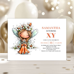 Whimsy Fairy Girl 4th Birthday Pastel Floral Invitation