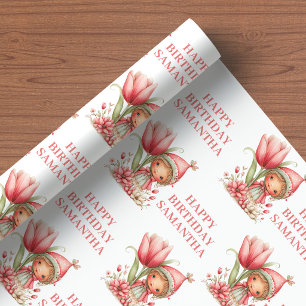 Whimsy Fairy Girl 4th Birthday Pastel Pink Wrapping Paper