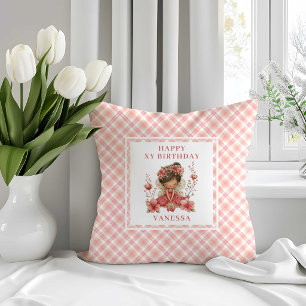 Whimsy Fairy Girl Blush Floral Birthday Pillow  