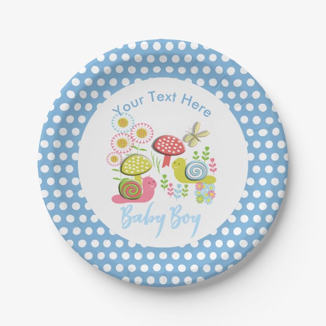Whimsy Fairy-tale Spring Garden Baby Boy Shower Paper Plates (Front)